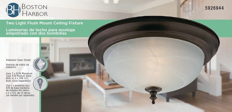 Boston Harbor F51WH02-1005-ORB Two Light Flush Mount Ceiling Fixture, 120 V, 60 W, 2-Lamp, A19 or CFL Lamp