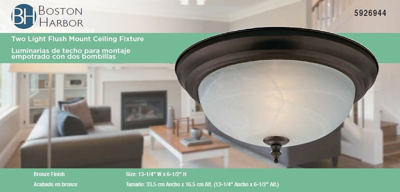 Boston Harbor F51WH02-1005-ORB Two Light Flush Mount Ceiling Fixture, 120 V, 60 W, 2-Lamp, A19 or CFL Lamp