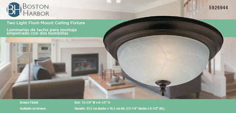 Boston Harbor F51WH02-1005-ORB Two Light Flush Mount Ceiling Fixture, 120 V, 60 W, 2-Lamp, A19 or CFL Lamp