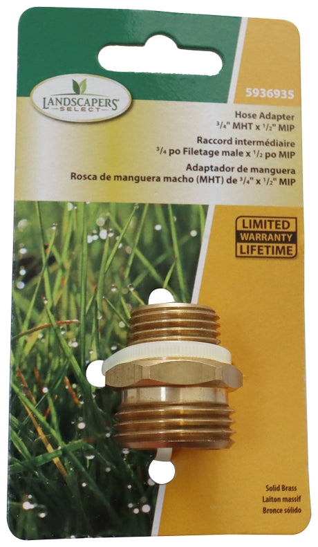 Landscapers Select PMB-469LFBC Hose Adapter, 3/4 x 1/2 in, MHT x MIP, Brass, Brass, For: Garden Hose