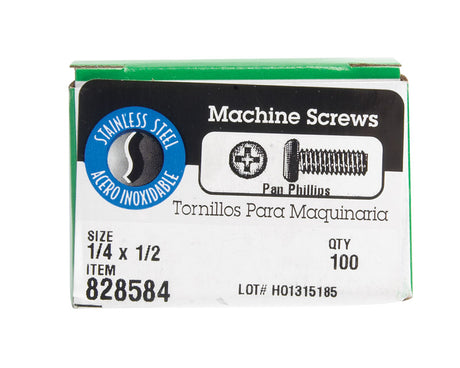 HILLMAN No. 1/4-20 X 1/2 in. L Phillips Pan Head Stainless Steel Machine Screws 100 pk