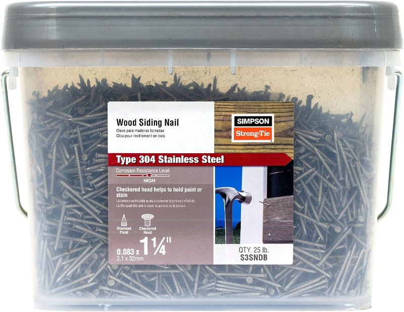 Simpson Strong-Tie S3SNDB Wood Siding Nail, 3D, 1-1/4 in L, Stainless Steel, Full Round Head, Annular Ring Shank, 25 lb