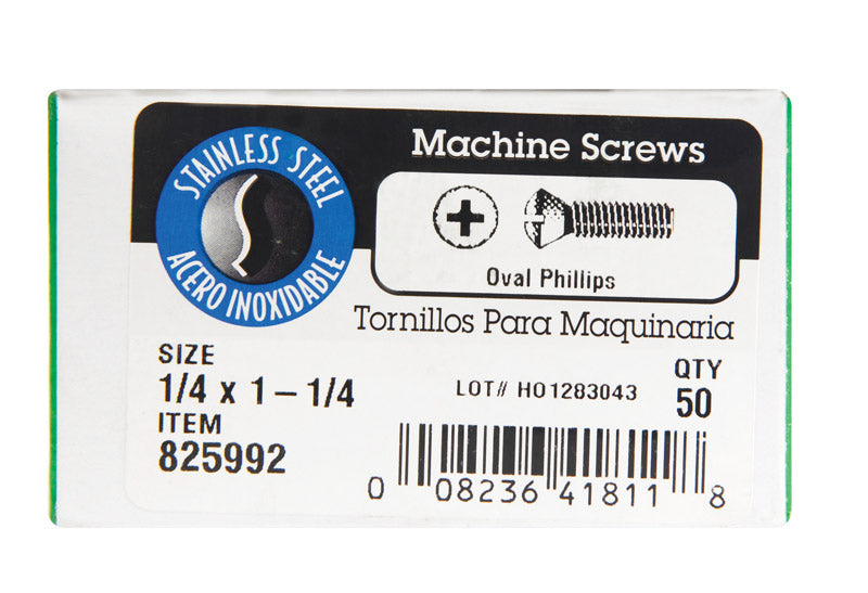 HILLMAN No. 1/4-20 X 1-1/4 in. L Phillips Oval Head Stainless Steel Machine Screws 50 pk