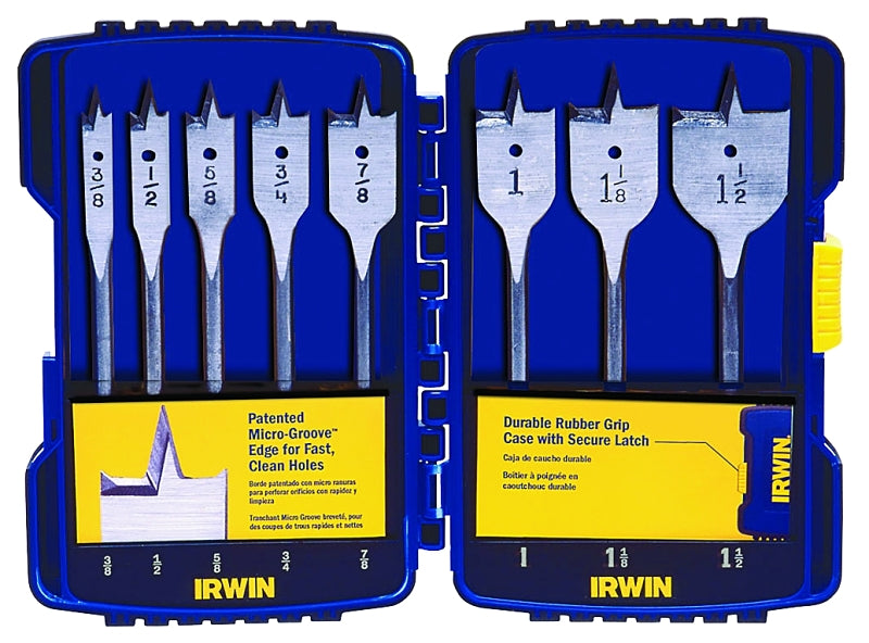 Irwin 341008 Spade Bit Set, 8-Piece, Steel, Bright