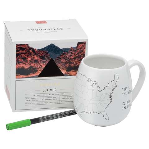 Trouvaille Global 16.9 oz White BPA Free USA Map Mug