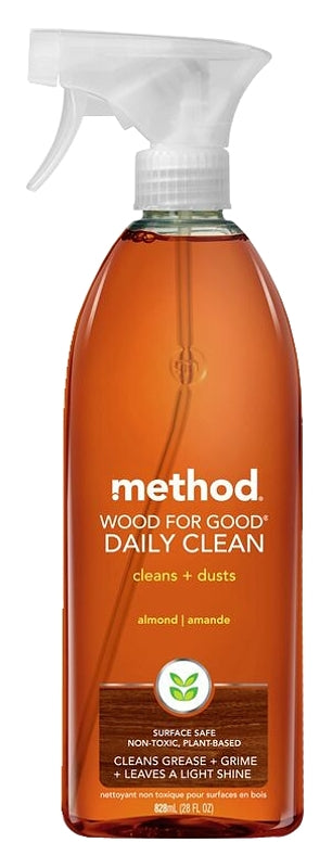 method Wood for Good 1182 Daily Wood Cleaner, 28 oz Bottle, Liquid, Almond, Translucent Amber