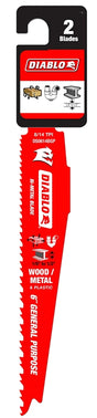 Diablo DS0614BGP2 Reciprocating Saw Blade, 6 in L, 8/14 TPI
