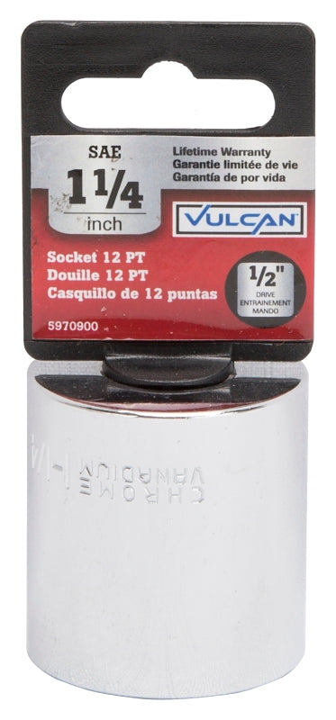 Vulcan MT6525893 Drive Socket, 1-1/4 in Socket, 1/2 in Drive, 12-Point, Chrome Vanadium Steel, Chrome