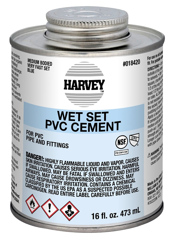 Harvey 18420-12 Medium-Bodied Wet Set Cement, 16 oz Can, Liquid, Blue