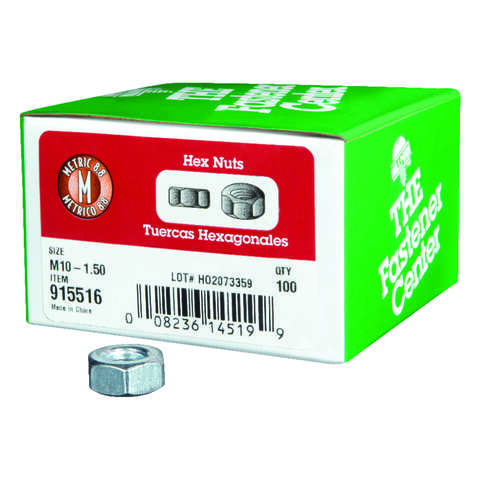 Hillman M10-1.50 mm Zinc-Plated Steel Metric Hex Nut 100 pk