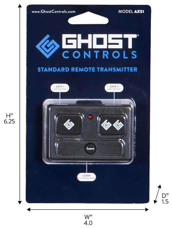 Ghost Controls AXS1 Series Remote Control Transmitter, 3-Buttons, Lithium Battery, 100 ft