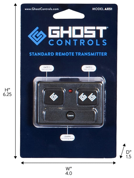Ghost Controls AXS1 Series Remote Control Transmitter, 3-Buttons, Lithium Battery, 100 ft
