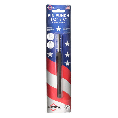 Mayhew 42702 Long Pin Punch, 1/4 in Tip, 6 in L, Hex Shank