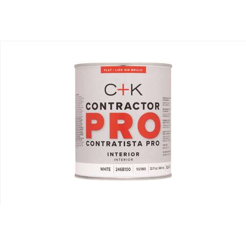 C+K Contractor Pro Flat White Paint Interior 1 qt, Pack of 4