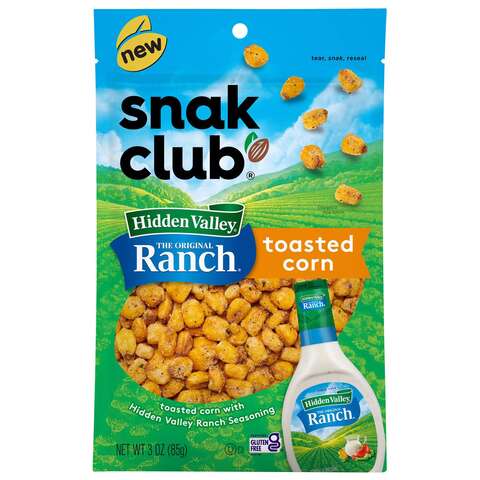 Snak Club Hidden Valley Ranch Toasted Corn 3 oz Bagged, Pack of 6