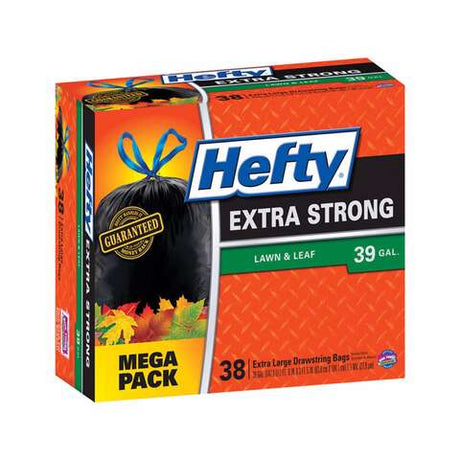 Hefty Extra Strong 39 gal No Scent Lawn and Leaf Bags Drawstring 38 pk, Pack of 3