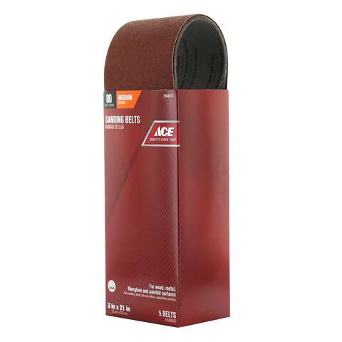 Ace 21 in. L X 3 in. W Aluminum Oxide Sanding Belt 80 Grit Medium 5 pc