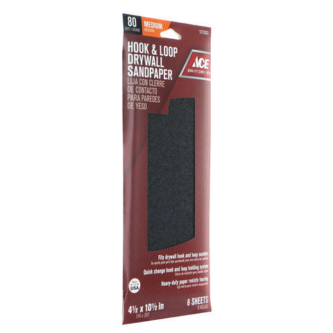 Ace 10-1/2 in. L X 4-1/2 in. W 80 Grit Silicon Carbide Drywall Sanding Sheet 6 pk, Pack of 5