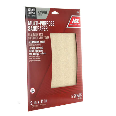 Ace 11 in. L X 9 in. W Assorted Grit Aluminum Oxide Sandpaper 5 pk, Pack of 10