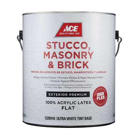 Ace Flat Ultra White Tintable Base Acrylic Latex Stucco, Masonry and Brick Paint Exterior 1 gal, Pack of 4