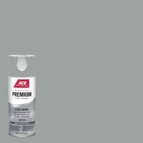 Ace Premium Gloss Light Gray Paint + Primer Enamel Spray 12 oz, Pack of 6