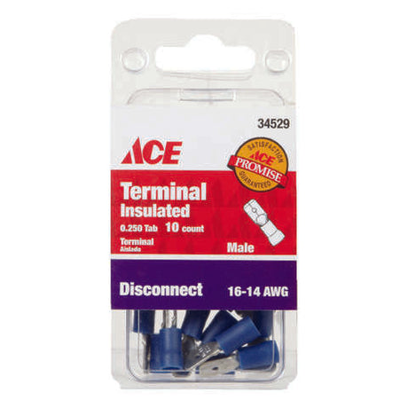 Ace Insulated Wire Male Disconnect Blue 10 pk