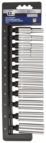 Vulcan TS1012MD Socket Set, Chrome Vanadium Steel, Chrome