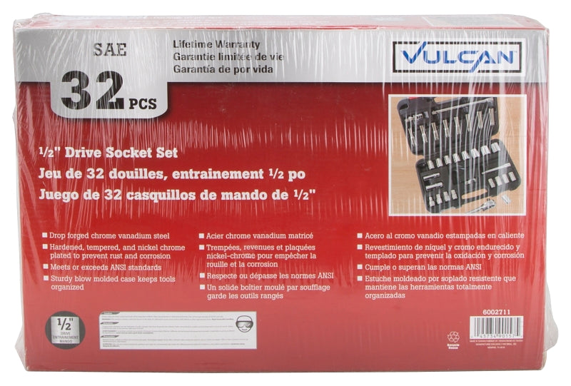 Vulcan TS1032 Socket Set, Chrome Vanadium Steel, Chrome