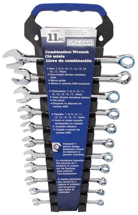 Vulcan TR-H1101 Wrench Set, 11-Piece, CRV, Chrome, Silver, Specifications: Drop Forged