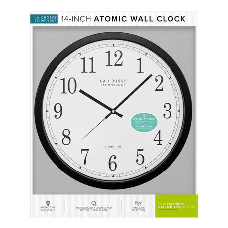 La Crosse Technology 14 in. L X 14 in. W Indoor Modern Analog Atomic Wall Clock Glass/Plastic Black