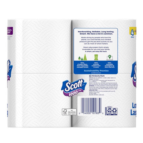 Scott Toilet Paper 4 Rolls 1000 sheet 4 in., Pack of 12