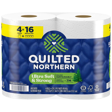 Quilted Northern Ultra Soft & Strong Toilet Paper 4 Rolls 295 sheet 124.5 sq ft, Pack of 12