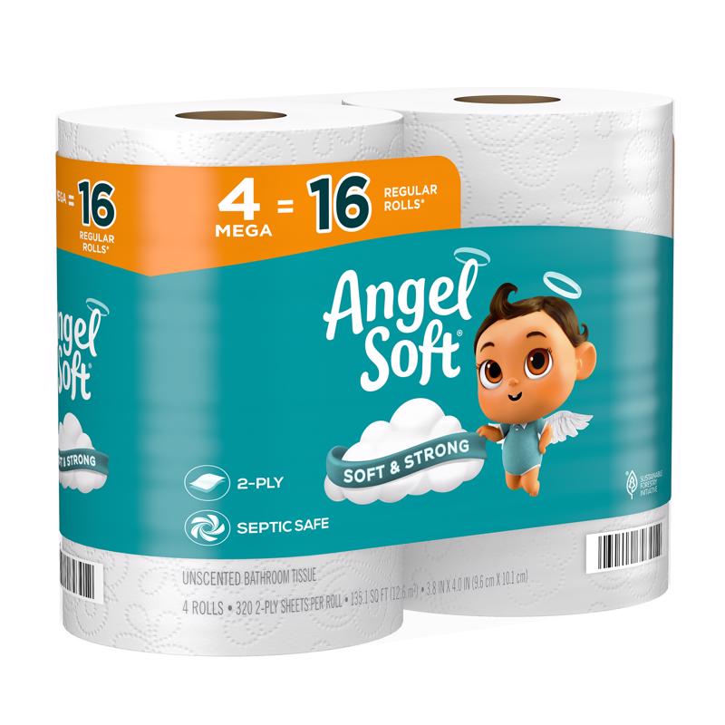 Angel Soft Toilet Paper 4 Rolls 320 sheet 135.1 sq ft, Pack of 12