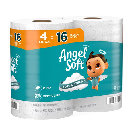 Angel Soft Toilet Paper 4 Rolls 320 sheet 135.1 sq ft, Pack of 12