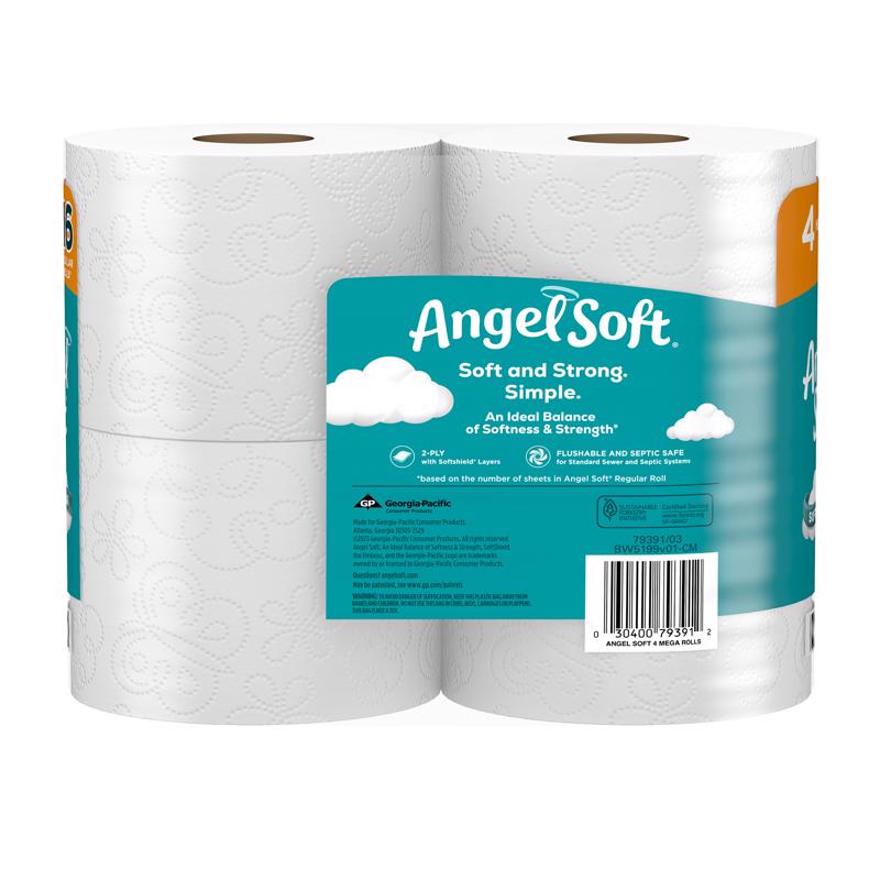 Angel Soft Toilet Paper 4 Rolls 320 sheet 135.1 sq ft, Pack of 12