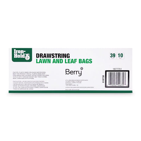 Iron-Hold 39 gal Lawn & Leaf Bags Drawstring 10 pk, Pack of 12