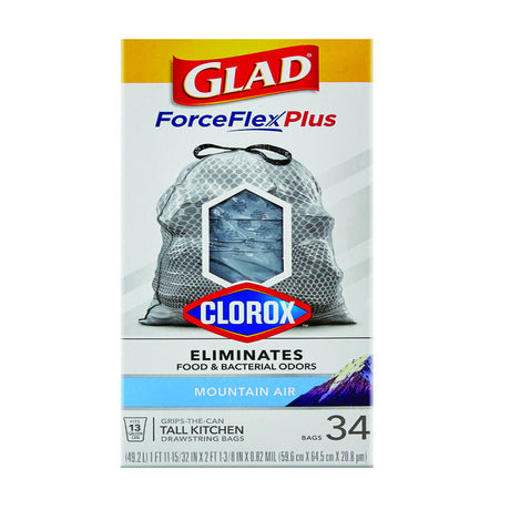 Glad Force Flex Plus 13 gal Mountain Air Tall Kitchen Bags Drawstring 34 pk, Pack of 6