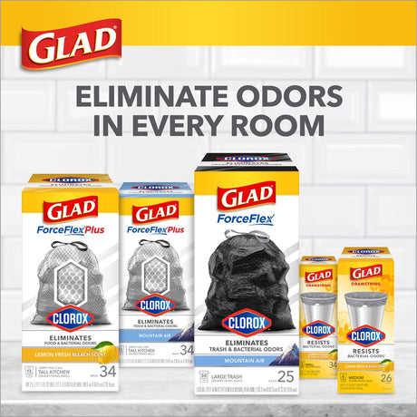 Glad Force Flex Plus 13 gal Mountain Air Tall Kitchen Bags Drawstring 34 pk, Pack of 6