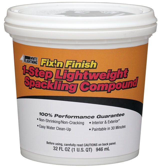 White Lightning WL60520 Lightweight Spackling, White, 1 qt, Can