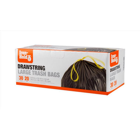 Iron-Hold 30 gal No Scent Trash Bags Drawstring 20 pk, Pack of 12