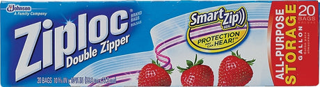 Ziploc 00350 Storage Bag, Zipper Closure, 10-9/6 in W, 10-3/4 in L, 1 gal Capacity, Plastic