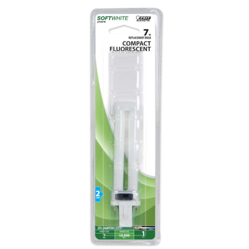 Feit Electric BPPL7 Compact Fluorescent Bulb, 7 W, PL Lamp, G23 Lamp Base, 400 Lumens, 2700 K Color Temp, Pack of 6