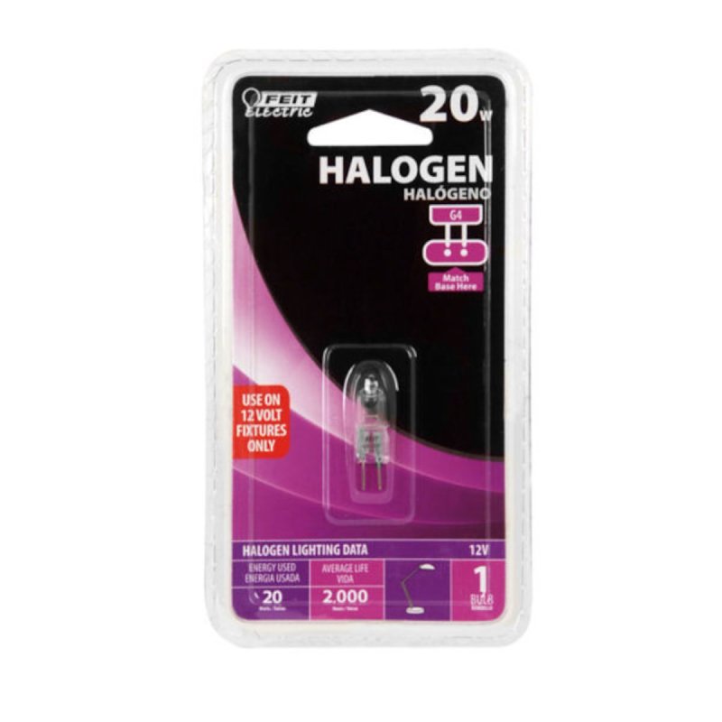 Feit Electric BPQ20T3 Halogen Bulb, 1-1/4 in H Dimensions, 20 W, G4 Lamp Base, JC T3 Lamp, 3000 K Color Temp, Pack of 12