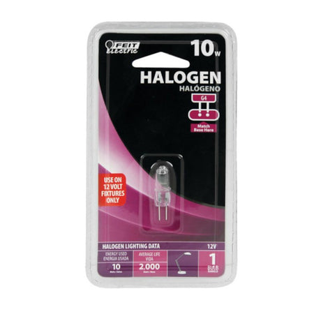 Feit Electric BPQ10T3 Halogen Bulb, 1-1/4 in H Dimensions, 10 W, G4 Lamp Base, JC T3 Lamp, 3000 K Color Temp, Pack of 12