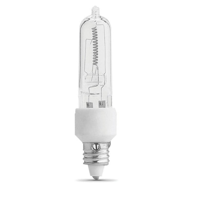 Feit Electric BPQ100/CL/MC Halogen Bulb, 2.56 in H Dimensions, 100 W, Candelabra E11 Lamp Base, T4 Lamp