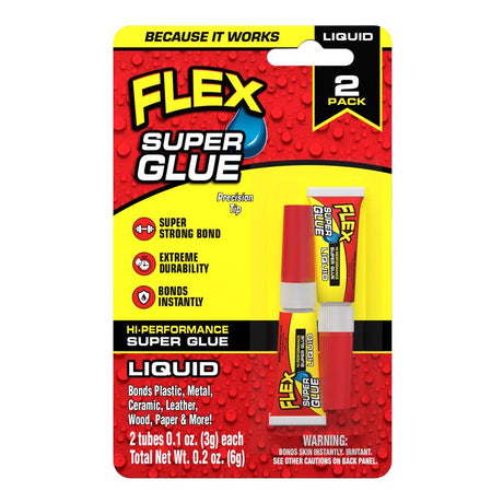 Flex Seal Family of Products Flex Super Glue High Strength Clear Super Glue 2 pk, Pack of 8