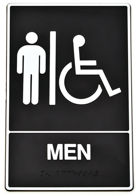 Hy-Ko DB-1 Graphic Sign, Rectangular, MEN, White Legend, Black Background, Plastic, 6 in W x 9 in H Dimensions, Pack of 3