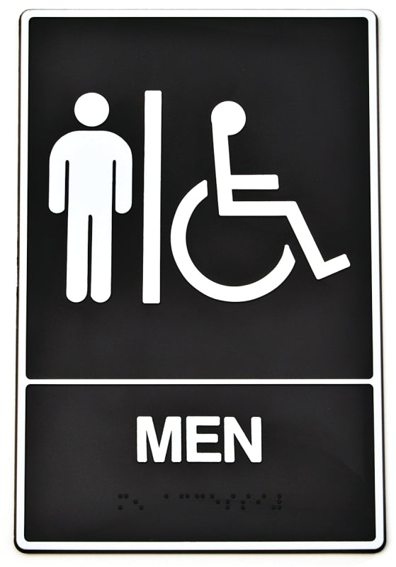 Hy-Ko DB-1 Graphic Sign, Rectangular, MEN, White Legend, Black Background, Plastic, 6 in W x 9 in H Dimensions, Pack of 3