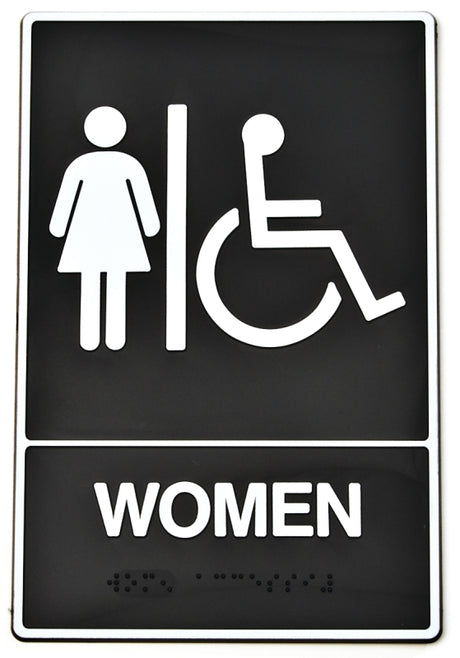 Hy-Ko DB-2 Graphic Sign, Rectangular, WOMEN, White Legend, Black Background, Plastic, 6 in W x 9 in H Dimensions, Pack of 3