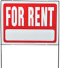 Hy-Ko RSF-603 Real Estate Sign, 24-1/2 x 36-1/2 in Dimensions, Rectangular, FOR RENT, White Legend, Red Background, 5/PK